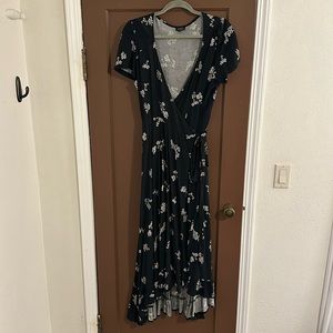 Lira Wrap Dress, dark blue floral.